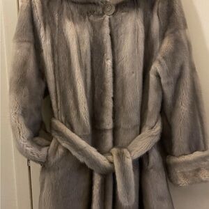 4k mink fur sapphire hooded belted jacket